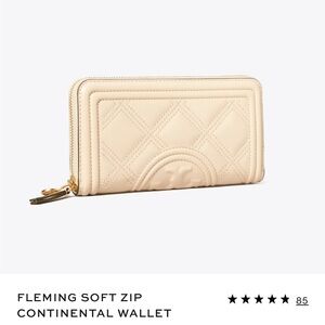 Tory Burch Fleming Soft Zip Continental Wallet in Pink Moon with Gold Hardware